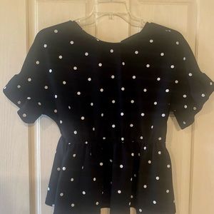 Blue with white polka dot peplum blouse size XL